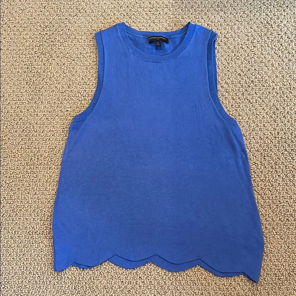 Banana Republic Blue Sweater Tank with Scalloped Bottom